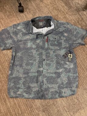 Salty Crew Short Sleeve Button-Down in Blue Green Print